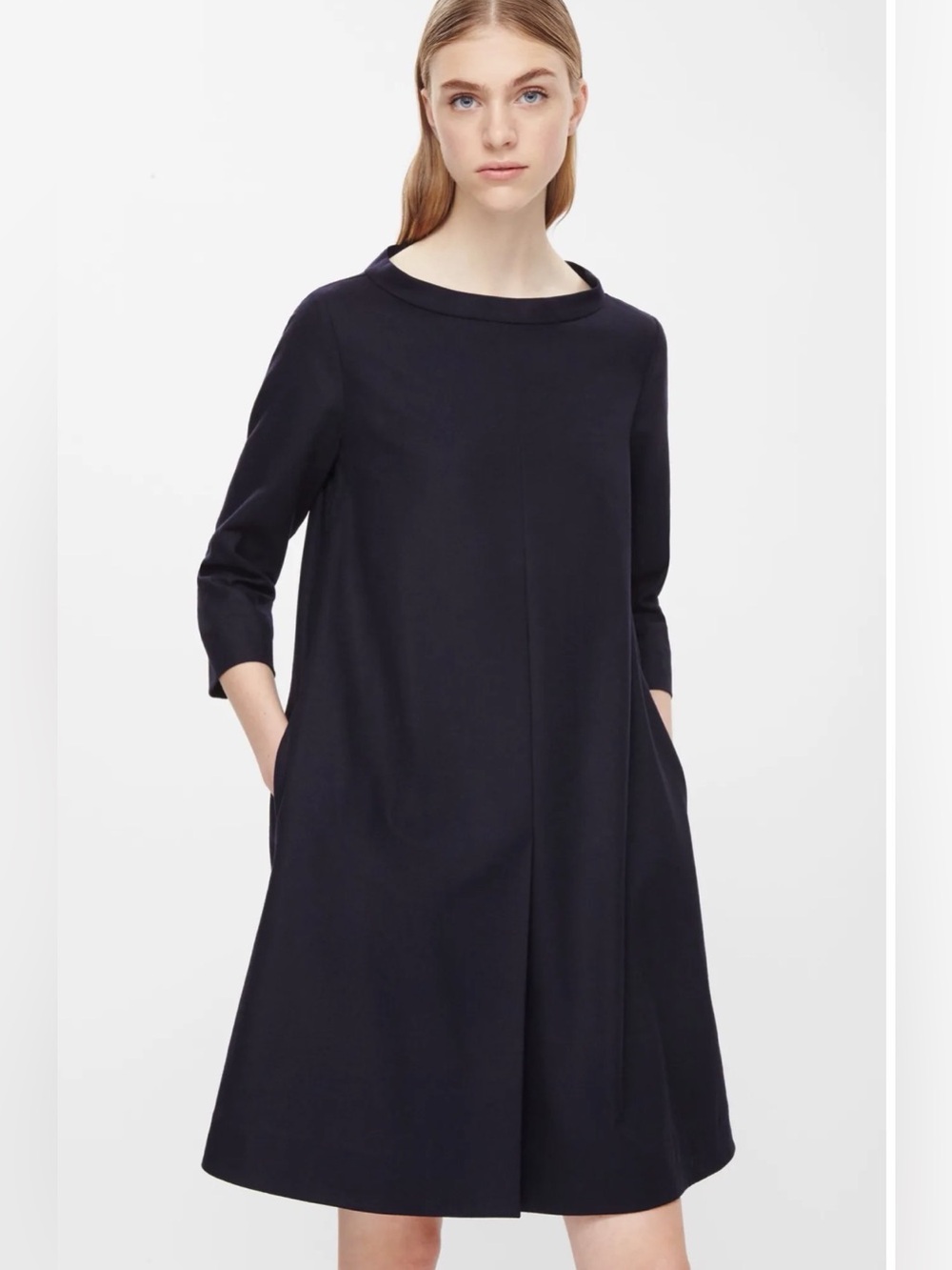 COS wide neck navy blue wool dress size 6.